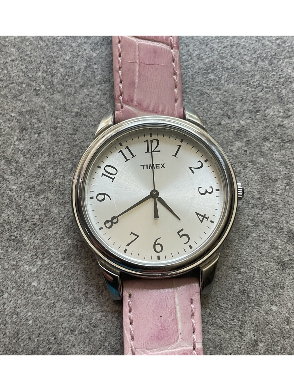 Beautiful Timex Womens Watch 36mm Silver Tone Case With Pink Leather Band D3